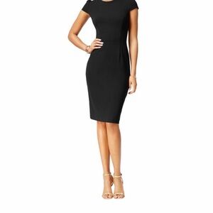 Betsey Johnson Black Cap-Sleeve Midi Sheath Dress
